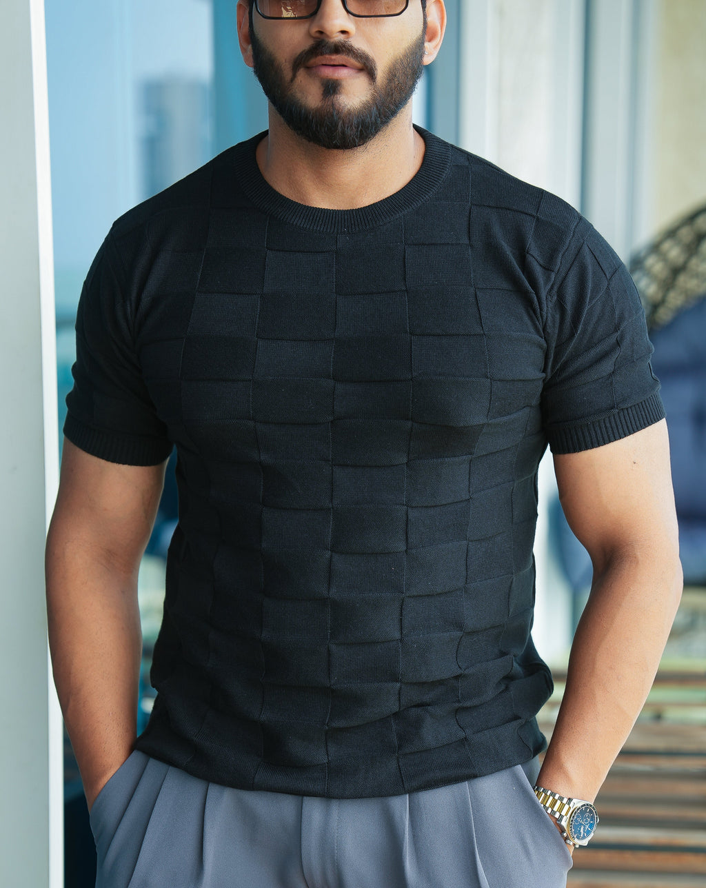 Waffle Knit Round Neck