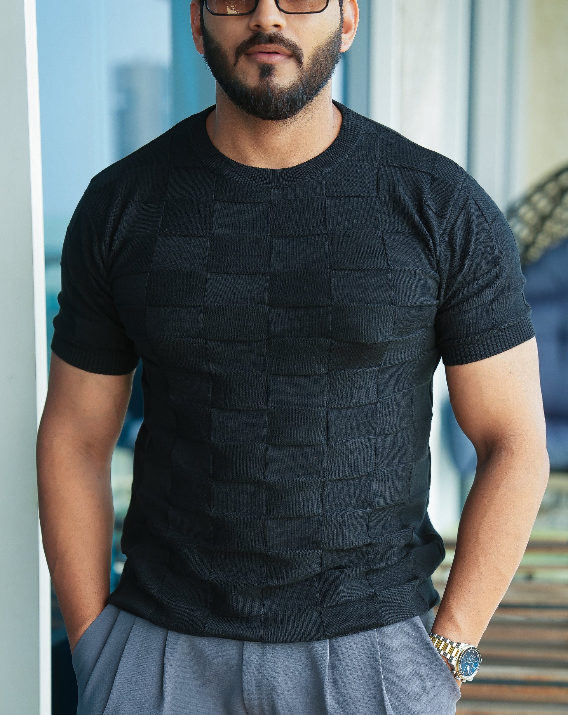 Waffle Knit Round Neck