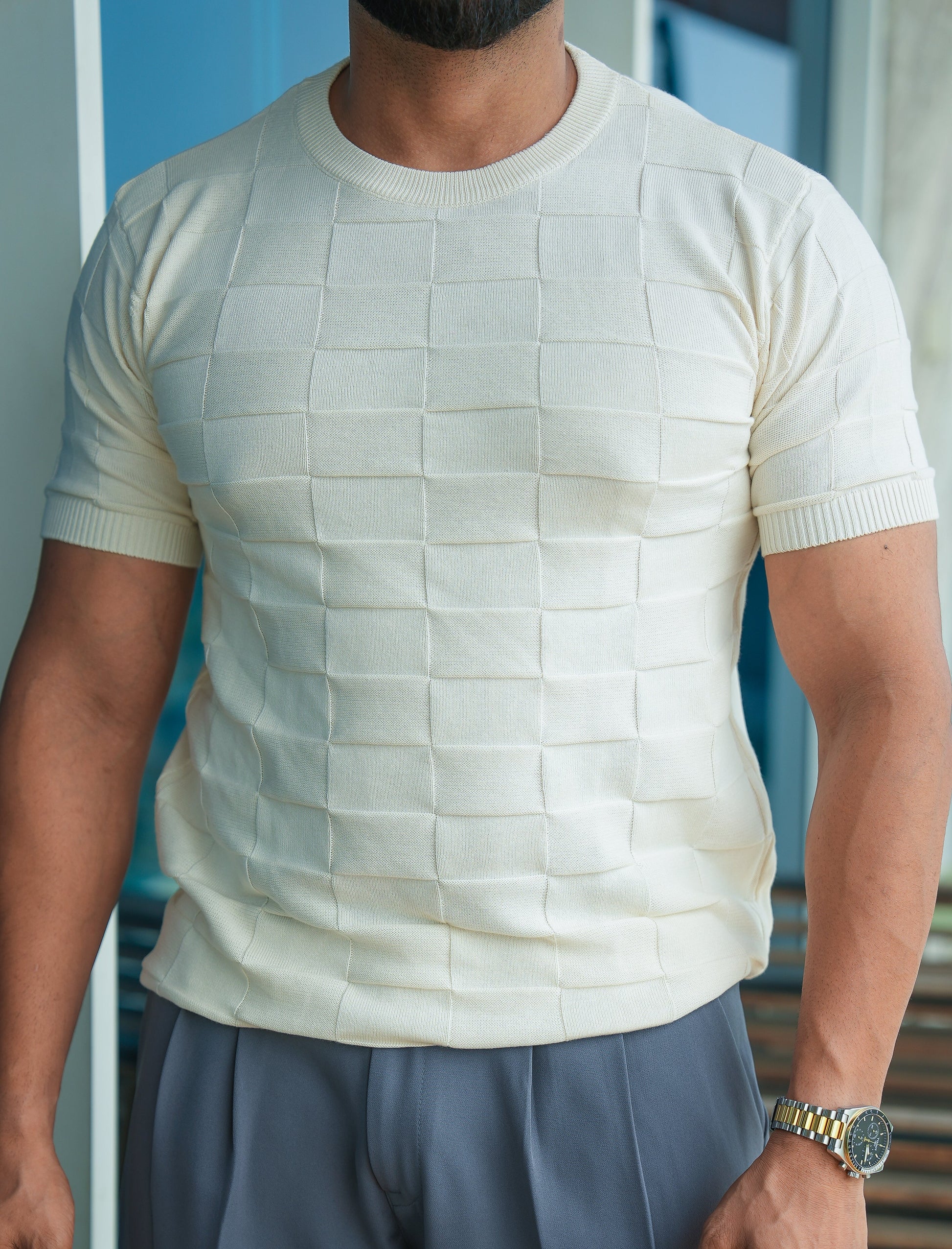 Waffle Knit Round Neck