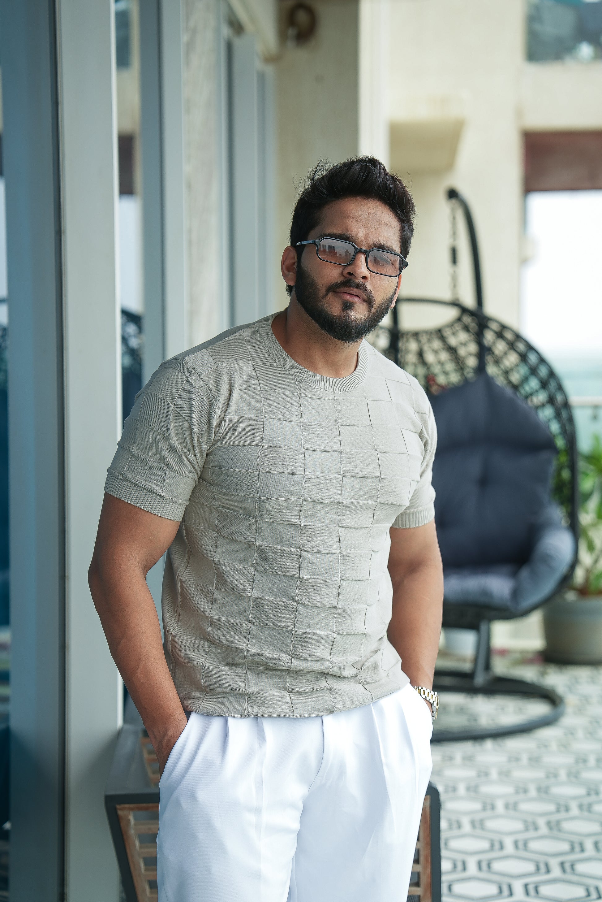 Waffle Knit Round Neck