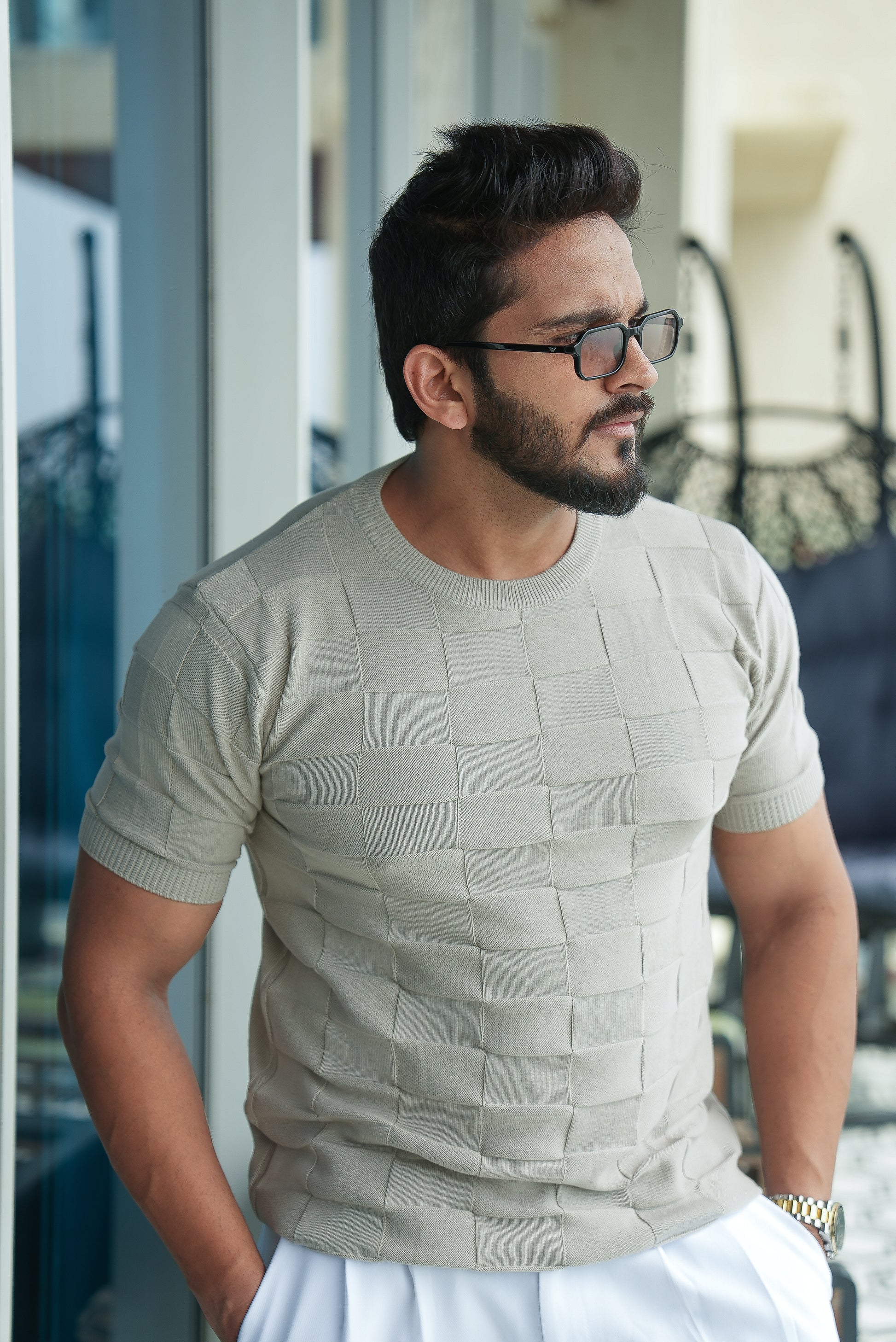 Waffle Knit Round Neck