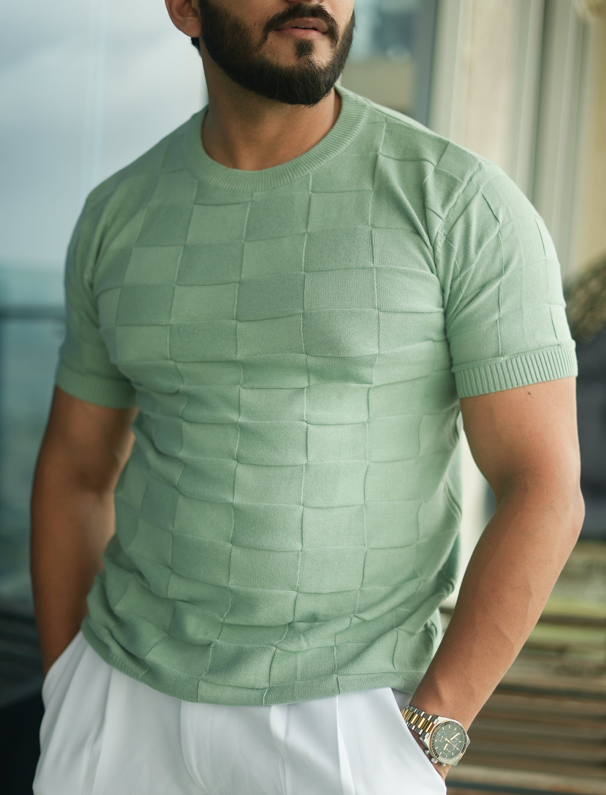 Waffle Knit Round Neck